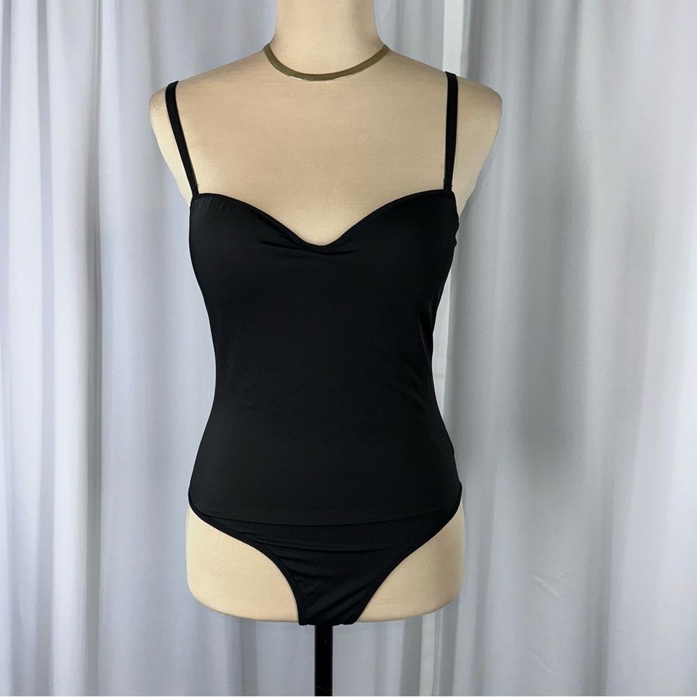 JLUXLABEL Bodysuit NWT Sz‎ L Black Hook & Loop Built In Bra Classic Minimalism